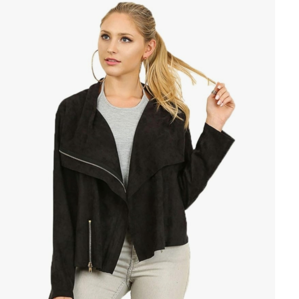 Umgee Size M Black Moto Jacket Faux Suede